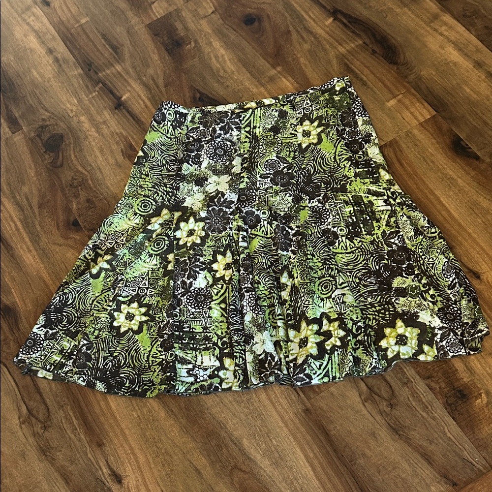 Tribal Green and Black Floral A-Line Skirt